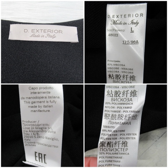 D. EXTERIOR Made In Italy Black Knit Tunic Top Faux-Leather Trim Size Large - Picture 11 of 12